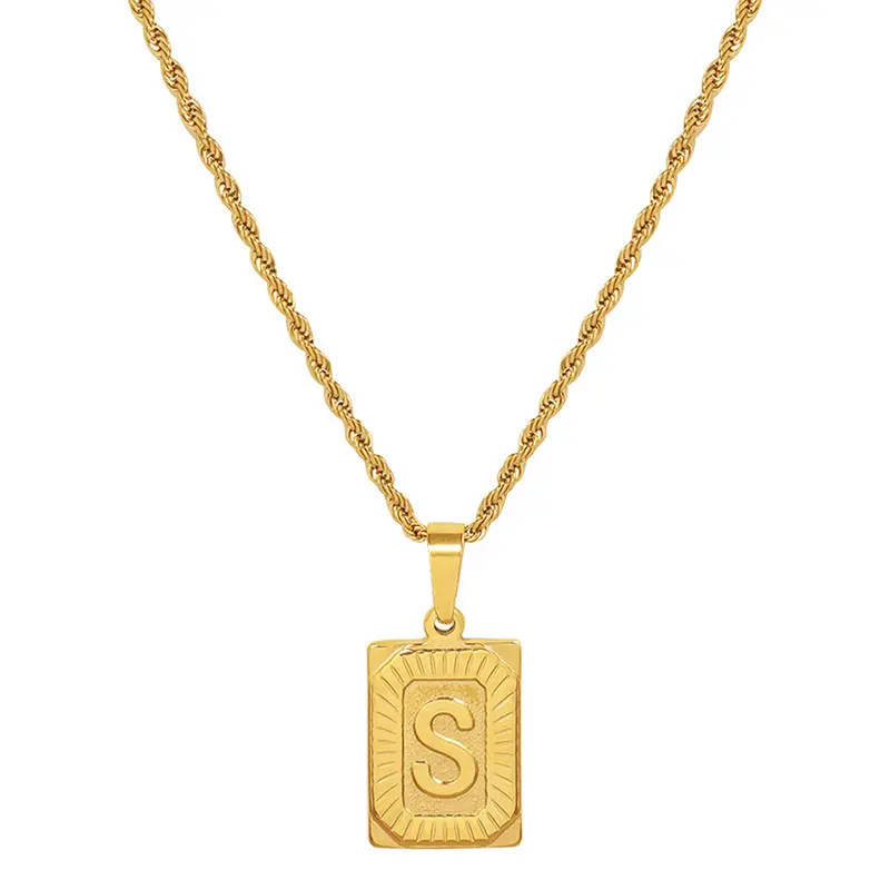 Collier avec pendentif Rectangle en acier inoxydable plaqué or 18K, bijoux de mode pour femmes, 2022