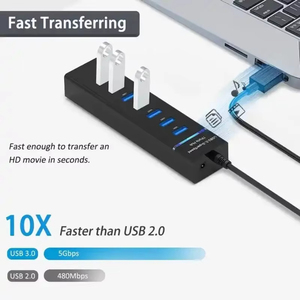 Usb <strong>3</strong>.0 Hub 7 Port Usb Hub High-Speed Computer Usb Hub Splitter Multiport <strong>Adapter</strong> for PC Laptop - Product Image 6