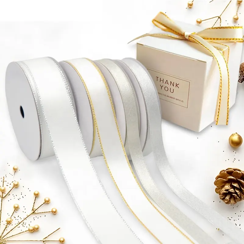 Gordon nastri di lusso oro bordato nastro bianco argento metallizzato Ruban Roll per confezione regalo