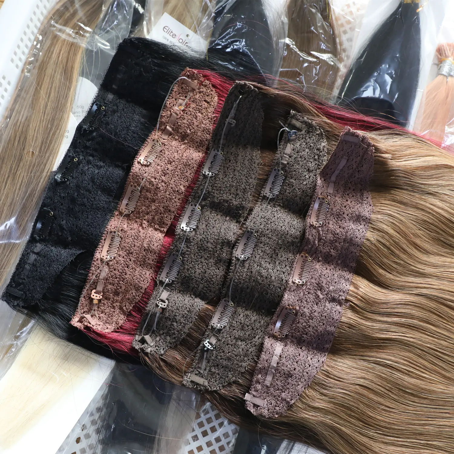 Extensiones de cabello humano de una pieza, barato, sin procesar, ruso, remy, alambre invisible, precio al por mayor