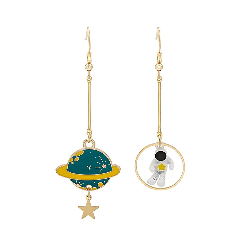 Pendientes colgantes de acero inoxidable para mujer, bonitos pendientes esmaltados con forma de astronauta, cohete, planeta espacial, estrella, pulsera, joyería