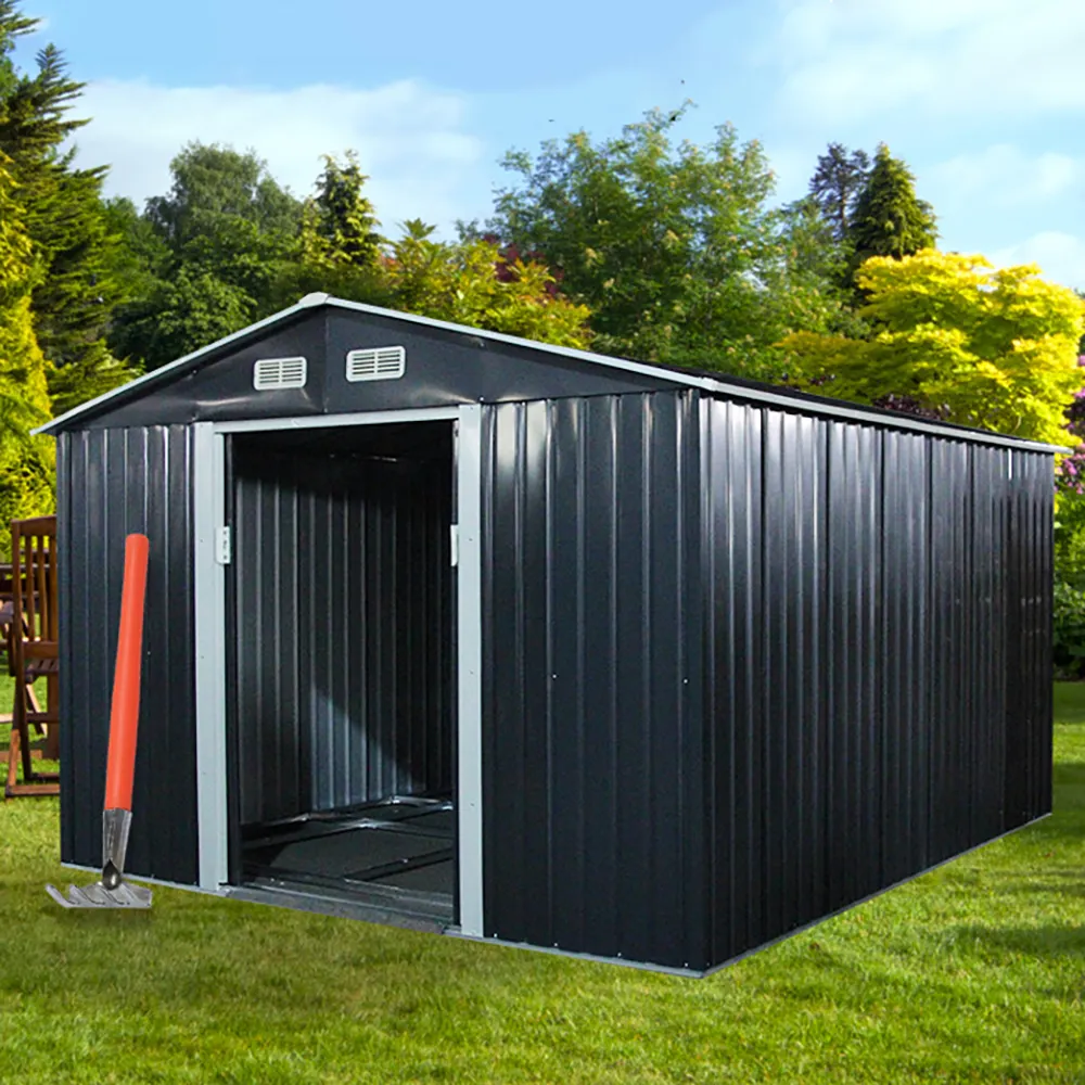 Penyimpanan rumah shed taman logam 7 kaki 4ft 7 kaki 9 kaki 10 kaki dengan pintu dapat dikunci alat pembersih luar ruangan kabinet untuk halaman belakang, rumput