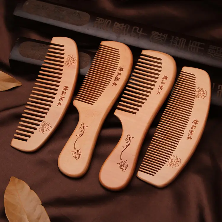 Professional Fine Tooth Comb Anti-Static Hairdressing Hair Scalp Massage Tools Portable Natural Wood Comb Peach Wood Comb