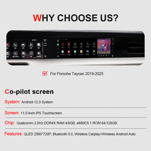 Navihua for Porsche Taycan 2019 2025 New Upgrade Android Multimedia System 11''Co-pilot Screen Entertainment Passenger Head Unit