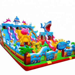 พีวีซีฉลามธีมพองปราสาทสไลด์พองโกหกสไลด์สำหรับเด็กที่มีราคาที่ดี - Product Image 1