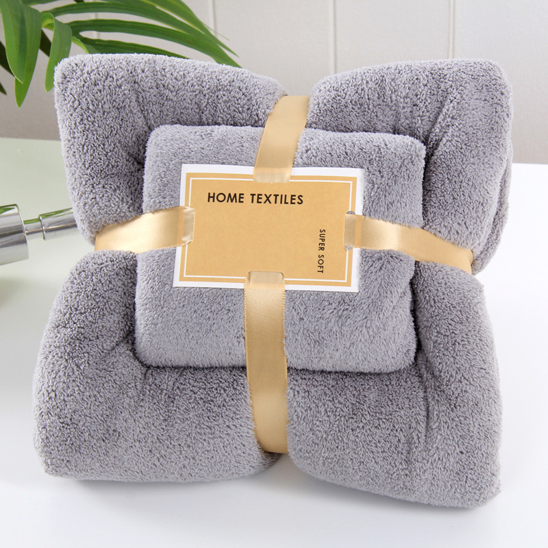 Toptan son derece emici ucuz mikrofiber mercan polar banyo havlusu hediye havlu 2 in 1 banyo havlusu takımı Spa, duş, hediye - Product Image 3