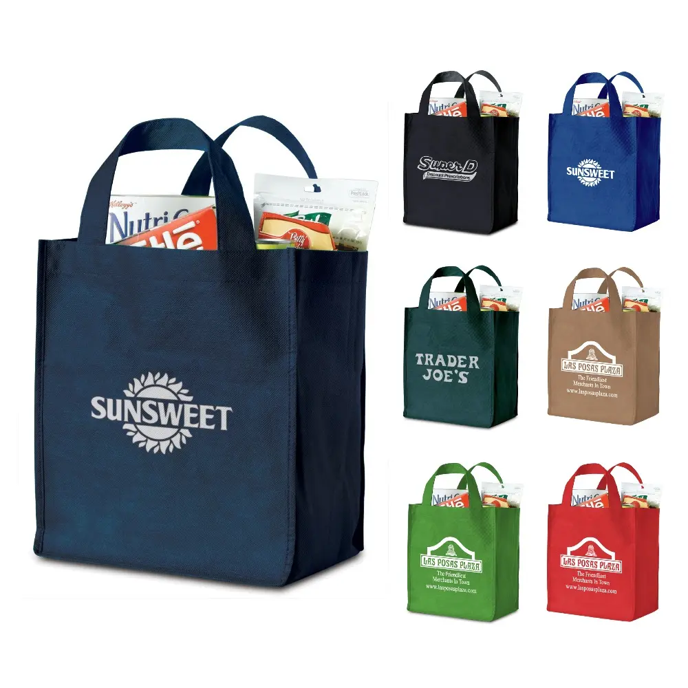 Özel baskılı logo ile özelleştirilmiş kullanımlık kumaş dokunmamış bakkal alışveriş çantaları altın hediye keseleri olmayan dokuma alışveriş taşıma çantası