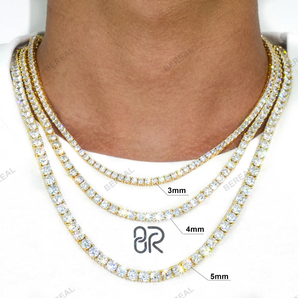 Cadena de tenis de moissanita VVS para hombre y mujer, collar de oro sólido de 10K, 3mm, 4mm, 5mm, joyería fina