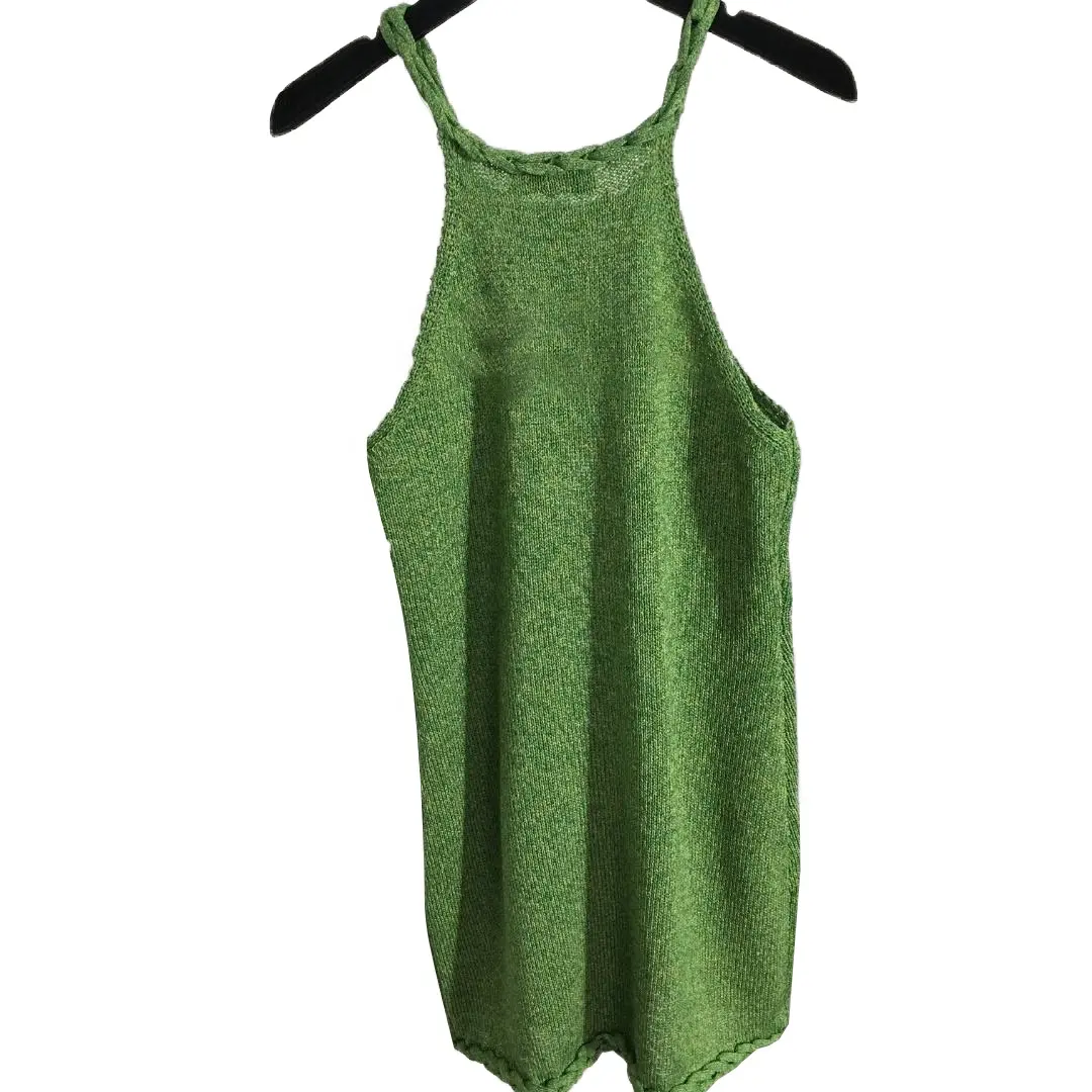 Nuovi arrivi donna gonna di design di lusso verde lavorato a maglia collo appeso marche estive maglione traspirante senza maniche ce per ragazze