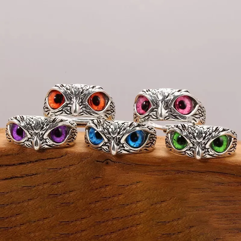 Nuovi gioielli di Design anelli da dito di moda aperti regolabili Vintage Animal Blue Eye Owl Rings per donna uomo