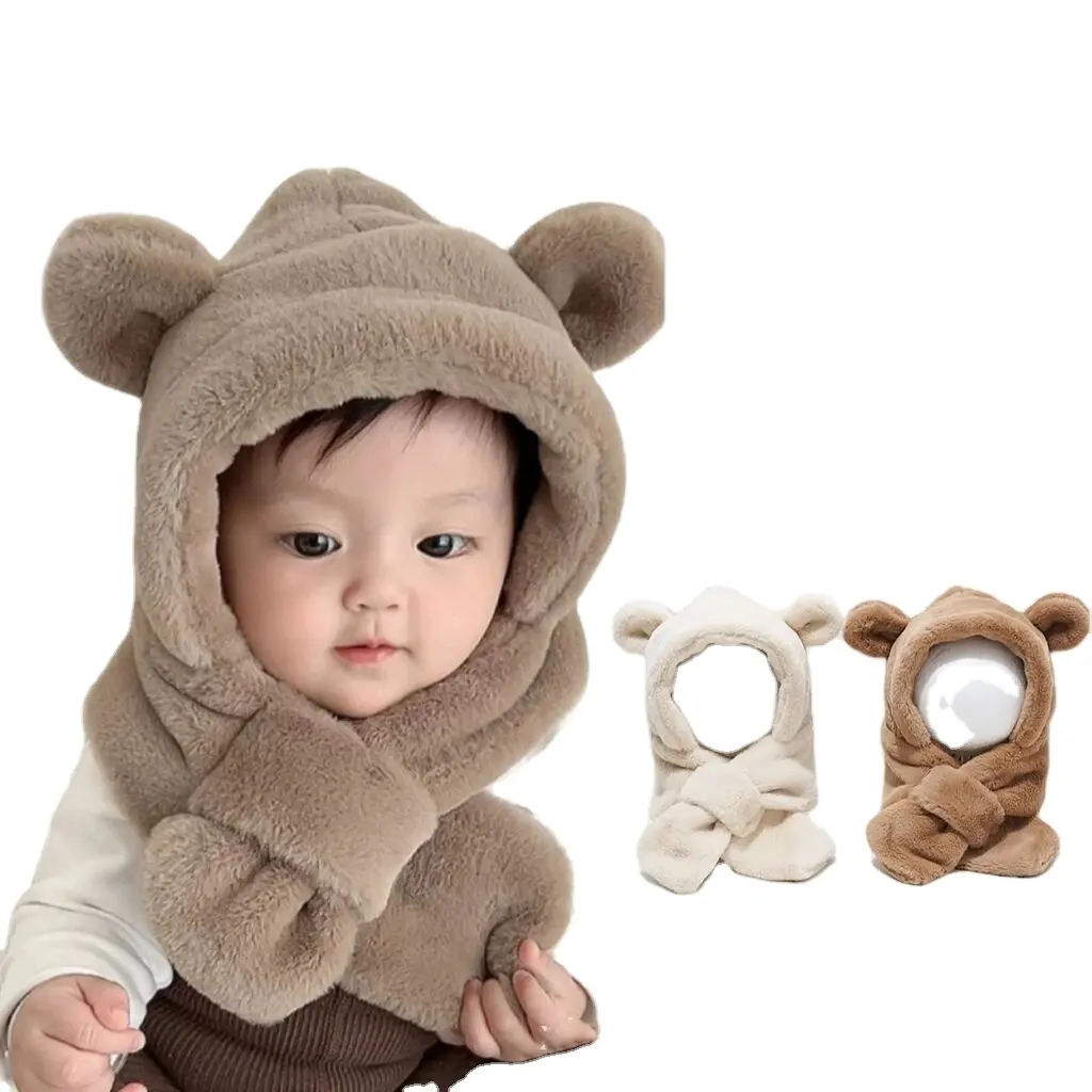 T877 2023 vente à chaud chapeau une pièce pour bébé en peluche pour l'hiver ensemble d'écharpes et chapeaux pour garçons et filles