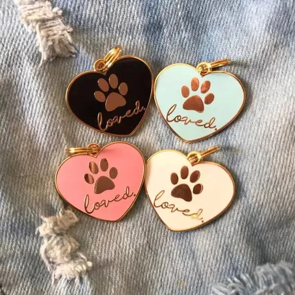 Etiquetas para animais de estimação, pingente de metal esmaltado com pingente de identificação, joia personalizada para cachorro silencioso, acessórios charmosos