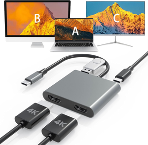 USB C到双HDTV适配器，带100w PD USB笔记本电脑双显示器支持C型集线器分离器扩展显示器，用于笔记本电脑PC - Product Image 1
