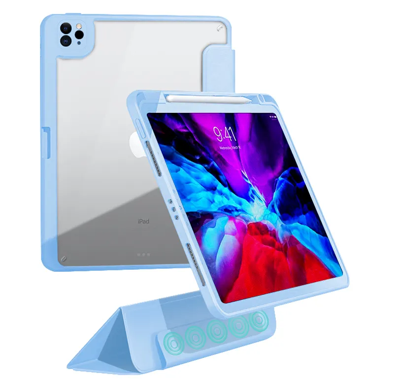 Capa protetora para tablet 2 em 1 com sucção magnética transparente, case de acrílico transparente com suporte direto da fábrica para ipad air4/5 10.9 polegadas