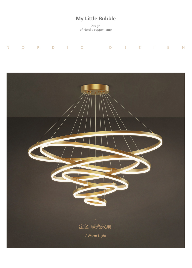 Led modern simple living room dining room circle chandelier ring creative designer bedroom lamp project custom lamp FOB