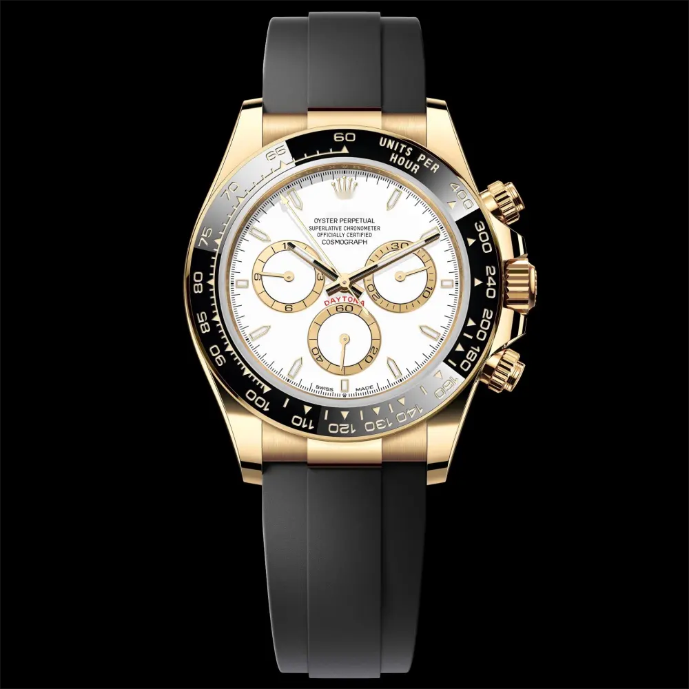 Relógio de borracha para Rolex 4130 Relógio cronógrafo 5A, caixa dourada com 3 mostradores pequenos, relógio automático mecânico de espessura de 12,3 mm