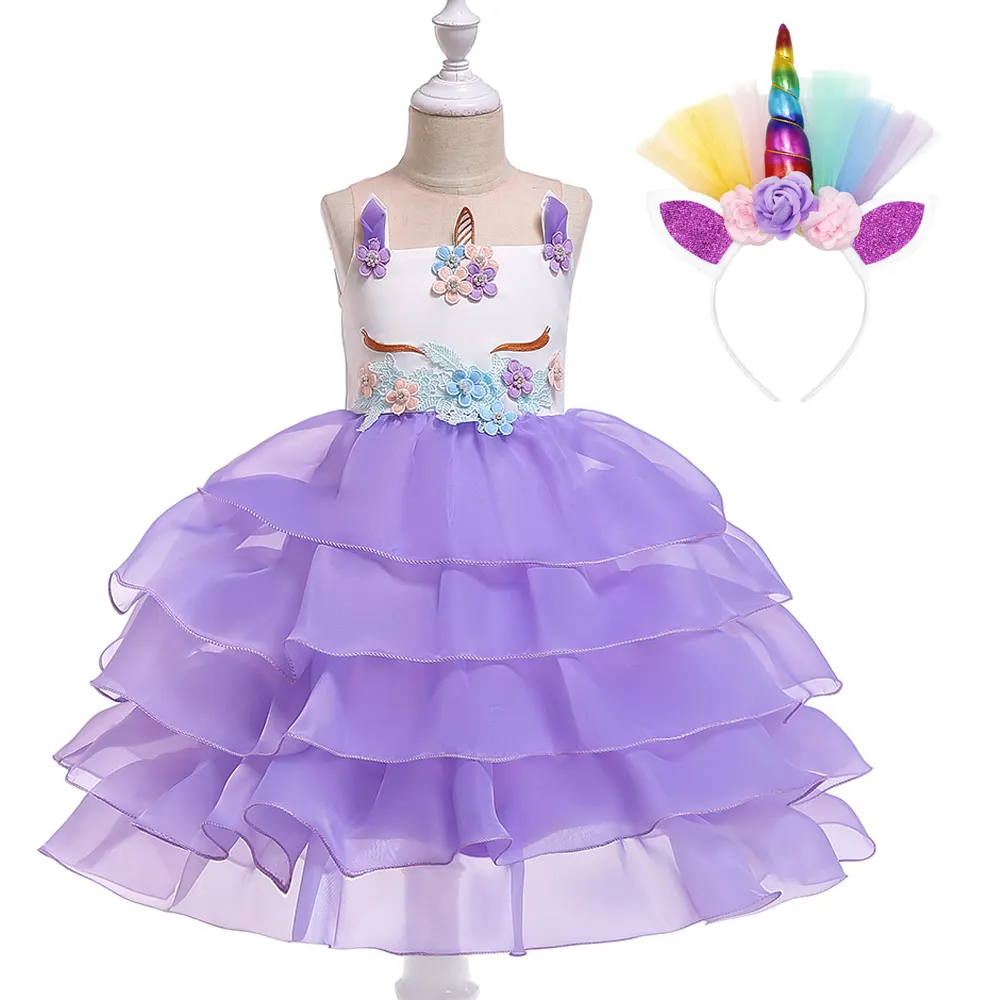 Vestido de fiesta de cumpleaños para niñas pequeñas, disfraz de princesas, unicornio de dibujos animados, esponjoso, ropa de bebé