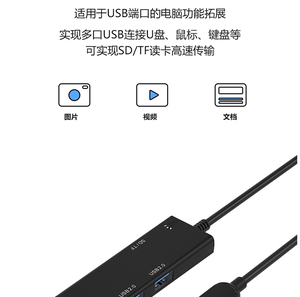 USB Hub <strong>Combo</strong> 5-in-1 with 3x USB Ports, SD/TF Card <strong>Reader</strong>, USB Extender / Splitter 3.0 Hub Plastics Black in Stock