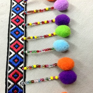 Ruban <span class=keywords><strong>Jacquard</strong></span> fait à la main boule à bulles colorée gland perle dentelle pour robe de vêtement dentelle décorative coupe - Product Image 6