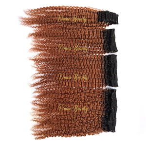 Ombre renk tipi 3 4 4A Afro Kinky derin kıvırcık klip ham ham bakire kahverengi kök 1B #33 Coily kıvırmak ClipIn insan saçı postiş - Product Image 5