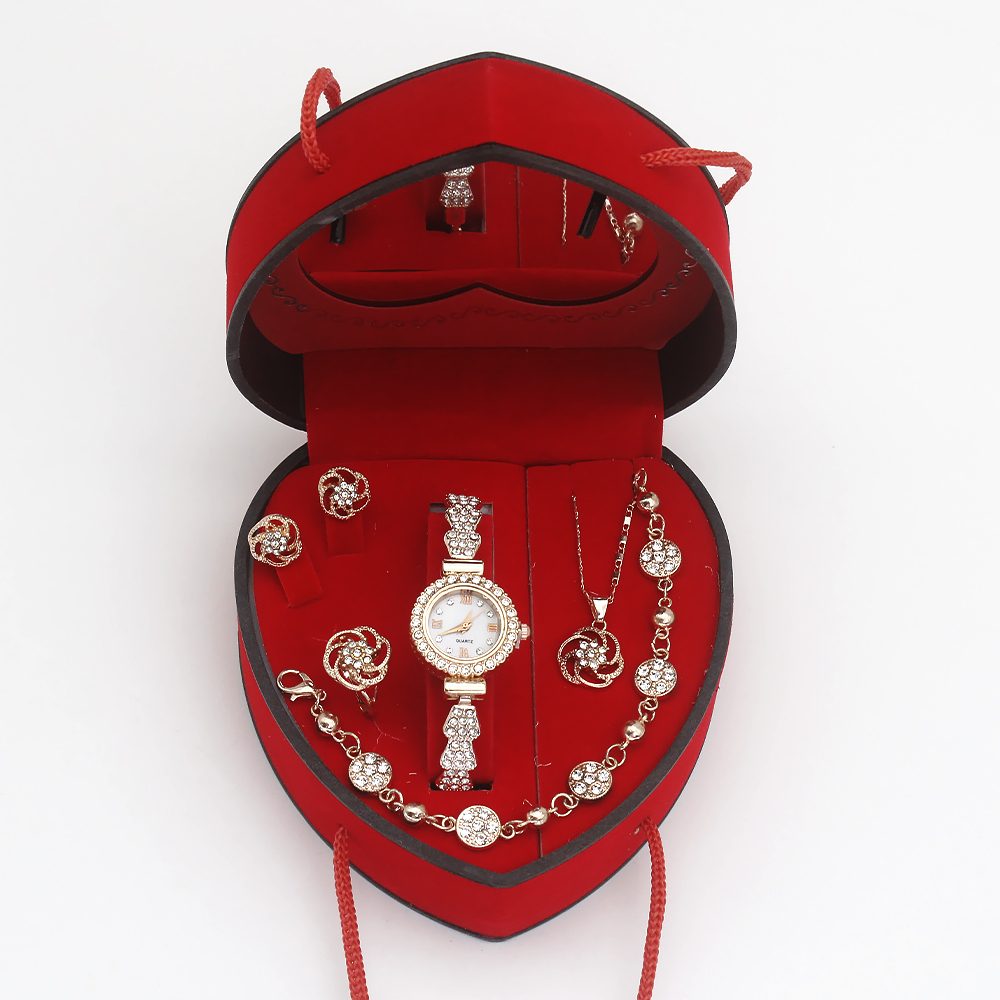 Montre+bracelet+collier++bague+boucles d'oreilles+boîte en or rose