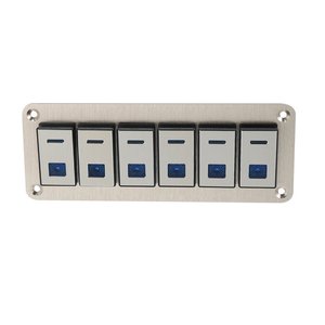 カーボート6ギャング5ピントグルロッカースイッチパネル12V/24VサーキットブレーカーブルーLEDインジケーターアルミニウム合金ゴールドトーン