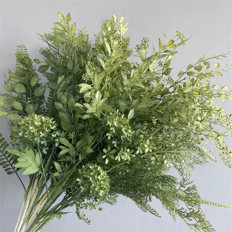 32 estilos verdes folhas artificiais seda flor arranjo para a decoração do casamento