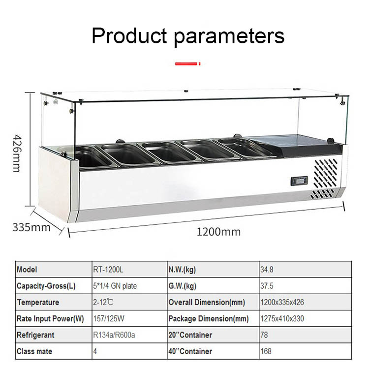 1200L Commercial salad bar counter display fridge refrigerator