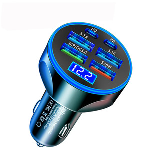 New 4usb Digital Display Car <strong>Charger</strong> Fast Charging PD Mobile Phone <strong>Charger</strong> <strong>One</strong> to Six QC3.0 Car <strong>Charger</strong> Factory - Product Image 2