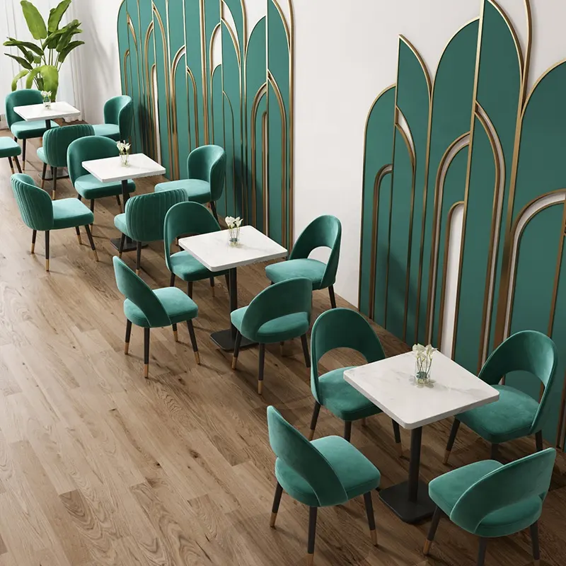 Ensemble de canapés et chaises, couleur bleu marine, avec dessus en marbre, base en métal, mobilier de restaurant de luxe moderne et léger, 2021