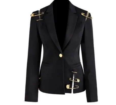 Ladies Elegant Blazer Small Suit Jacket Wholesale 2023 Latest Fashion High Quality Pins Decorated Long Sleeves Women's Slim