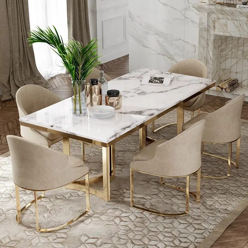 Conjunto de mesa de jantar, conjunto retangular luxuoso moderno de 4 lugares 6 8 sala de jantar, mesa de jantar, mármore, topo