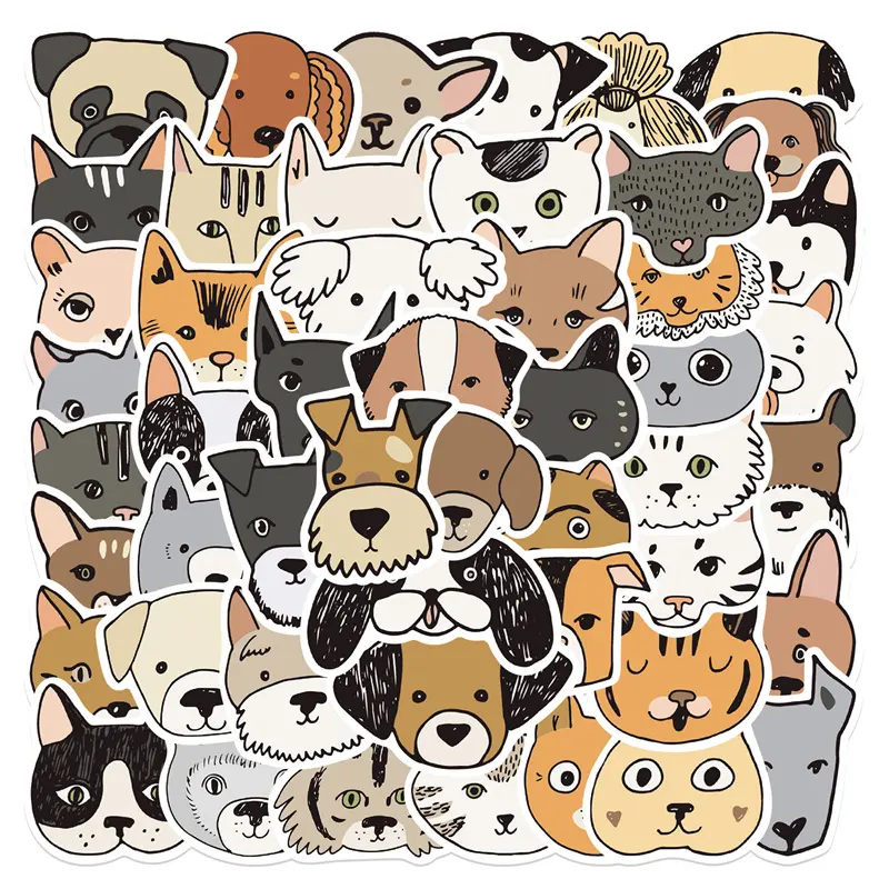 50 Stück Cat Dog Mixed Stickers Nette Cartoon Ästhetische Vinyl Aufkleber, Lustige Meme Cool Trendy Animal Pet Wasserdichte Abziehbilder