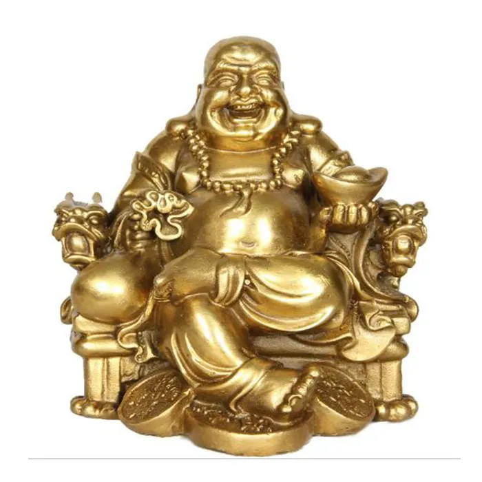 Ottone Buddista Laughing Buddha su Dell'imperatore Drago Sedia Fengshui Statua di Buddha per la Fortuna e la Felicità Dio della Ricchezza