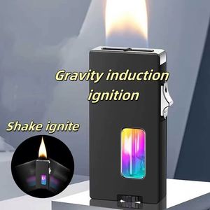 Personalized Seven-Hole Metal Butane Lighter New Gravity Shake Sensor with Visible <strong>LED</strong> <strong>Transom</strong> Refillable - Product Image 4
