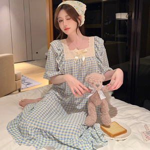 M-5xl ฤดูร้อนสั้นพลัสขนาดชุดนอนผ้าฝ้าย nighty ชุดนอน pijama ชุดชุดนอน homewear ไขมันสุภาพสตรีผ้านอนสําหรับสตรี - Product Image 1