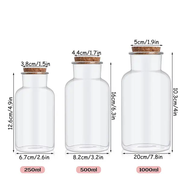 Botella de vidrio de almacenamiento de difusor redondo de 500ML con jarrón de vidrio de corcho