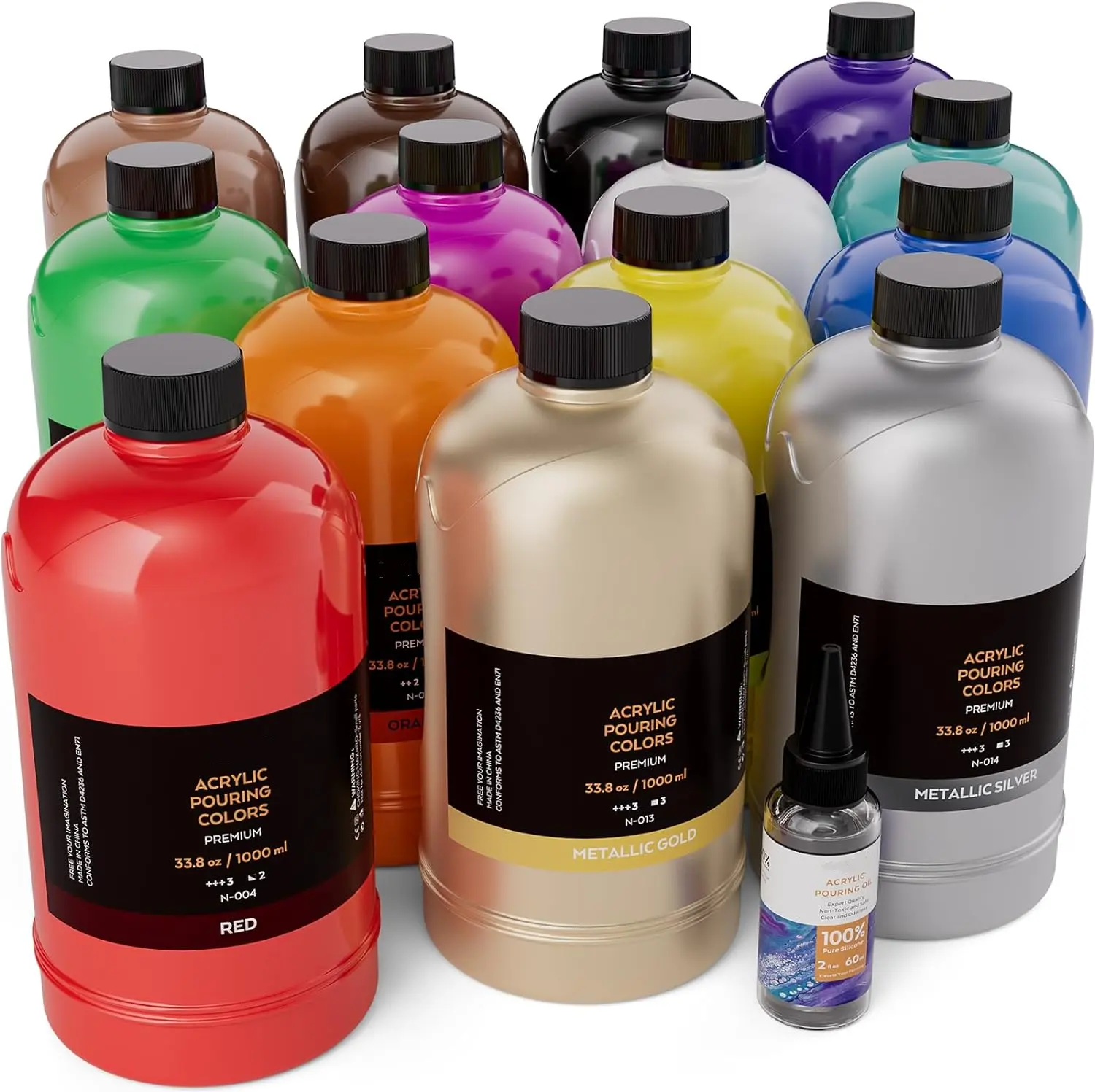 14 Colors Large Bulk Acrylic Pour Paint Set (33.8 oz /1000 ml) Premixed High Flow Art Pouring Supplies Kit with Silicone Oil DIY