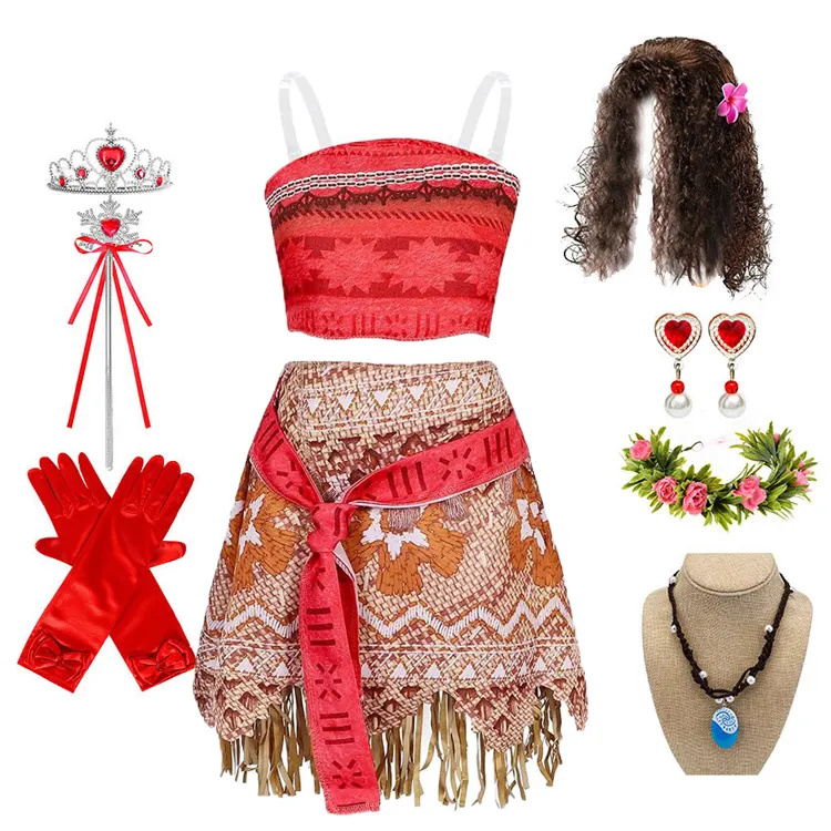 Disfraz de Cosplay de Moana para niños, vestido de princesa Vaiana, disfraces de Halloween, vestidos de fiesta para niñas, chaleco y falda Hula, disfraz de Carnaval