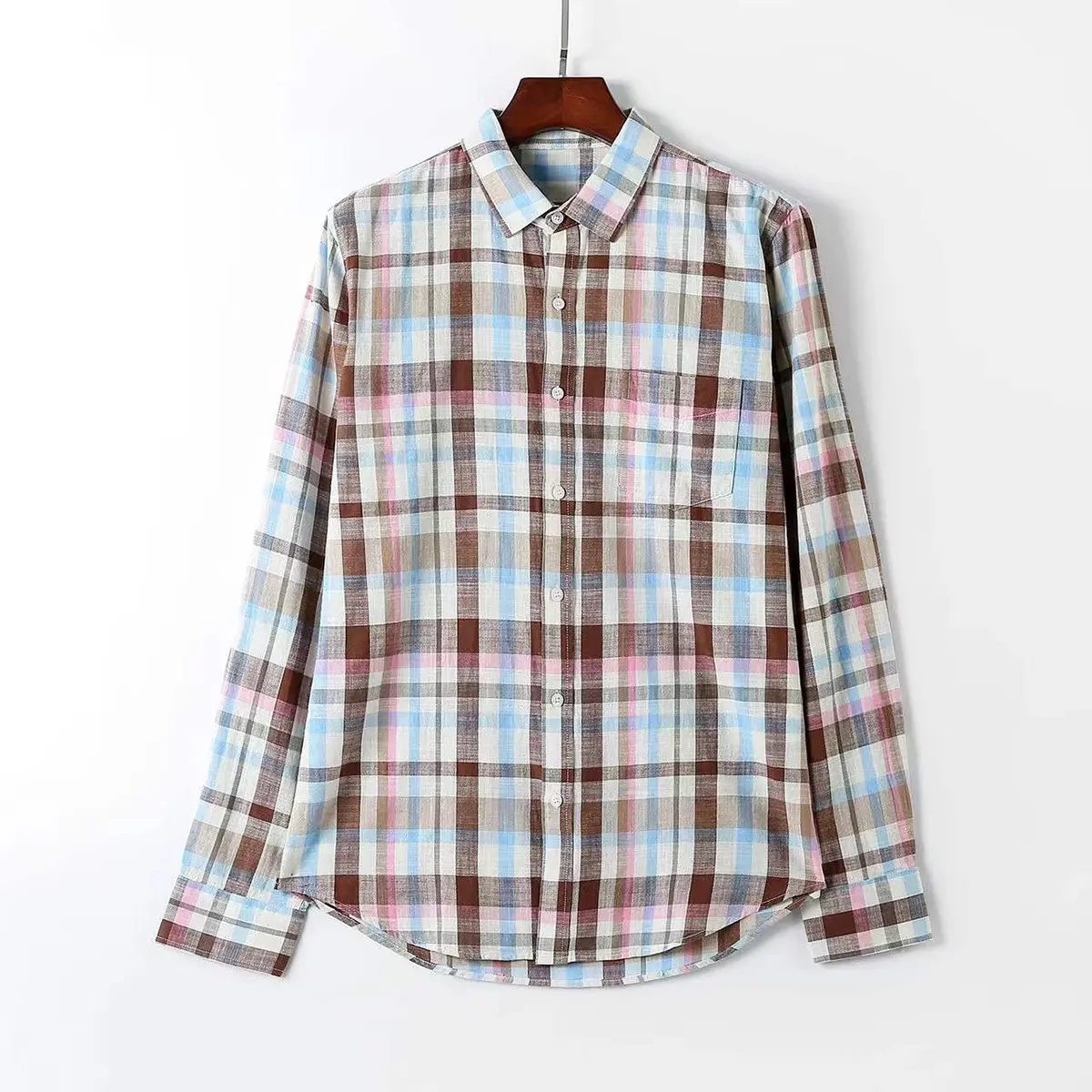 Camisa masculina de linho e algodão, xadrez para homens