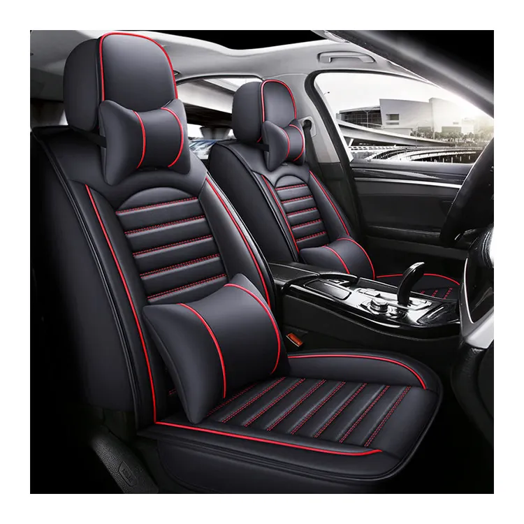 Juego completo personalizado Xiangta, cojines de asiento de coche de lujo, 9 Uds., fundas de asiento de cuero PU impermeables universales rojas para coches Honda y Ford