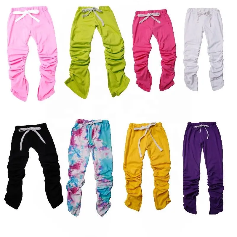 Ropa de boutique para niños de 0 a 16 años, leggings coloridos, pantalones apilados con volantes para niñas