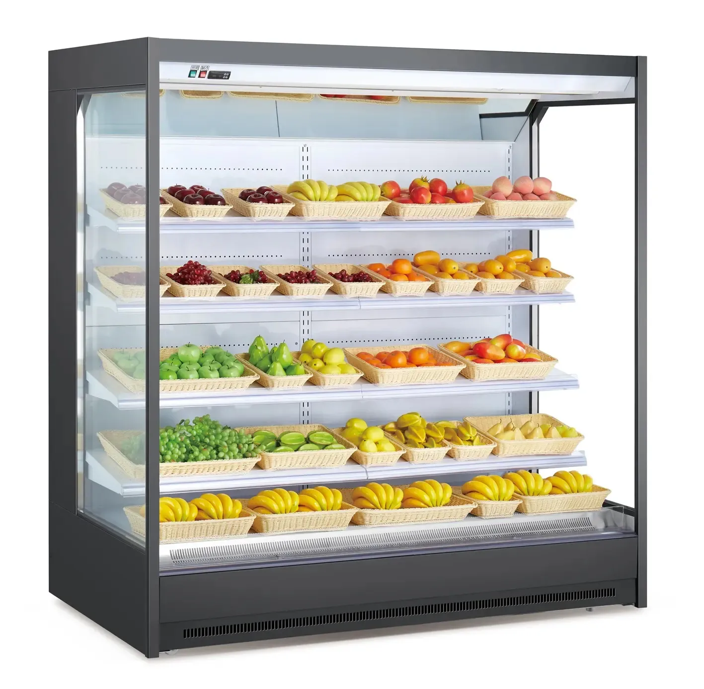 Sebze meyve için ticari ekran buzdolabı süpermarket açık Chiller vitrin