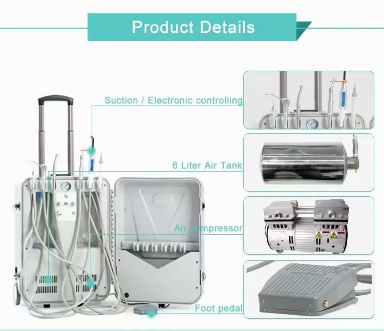 وحدة مستلزمات معدات طب الأسنان مجموعة كاملة من وحدة شفط للأسنان متنقلة ومتنقلة ومتنقلة مع ضاغط هواء