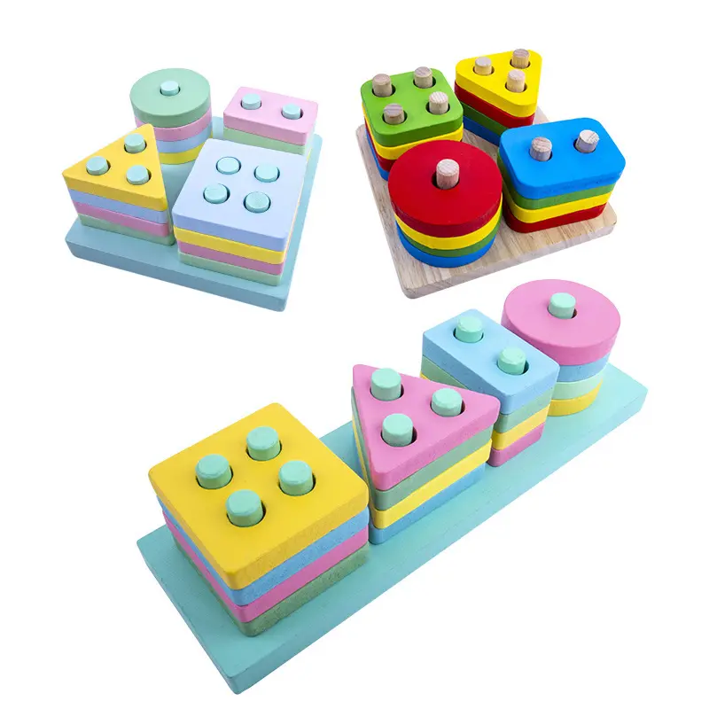 Bloques de construcción de formas creativas Montessori para niños, juguetes de apilamiento a juego, clasificación de Color, para preescolar