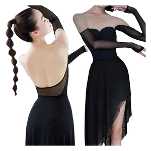 Nuevo estilo de moda para mujer, leotardos de gimnasia de Ballet negros de manga larga, traje de baile de rendimiento de entrenamiento de Color negro