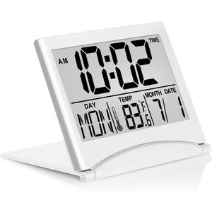 Digitaler Reise wecker Faltbarer Kalender Temperatur Timer LCD-Uhr mit Schlummer modus Große Anzahl Anzeige Batterie betrieben - Product Image 1