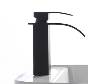 Đen Matt đơn xử lý sàn gắn vòi nước thép không gỉ lạnh nước nóng Mixer thác nước lưu vực vòi nước - Product Image 2