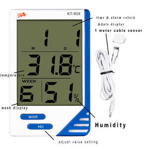 <strong>Large</strong> LED Display Indoor Outdoor Digital Thermometer <strong>Hygrometer</strong> KT908 Temperature Humidity Sensor Wire and Clock Display - Product Image 4