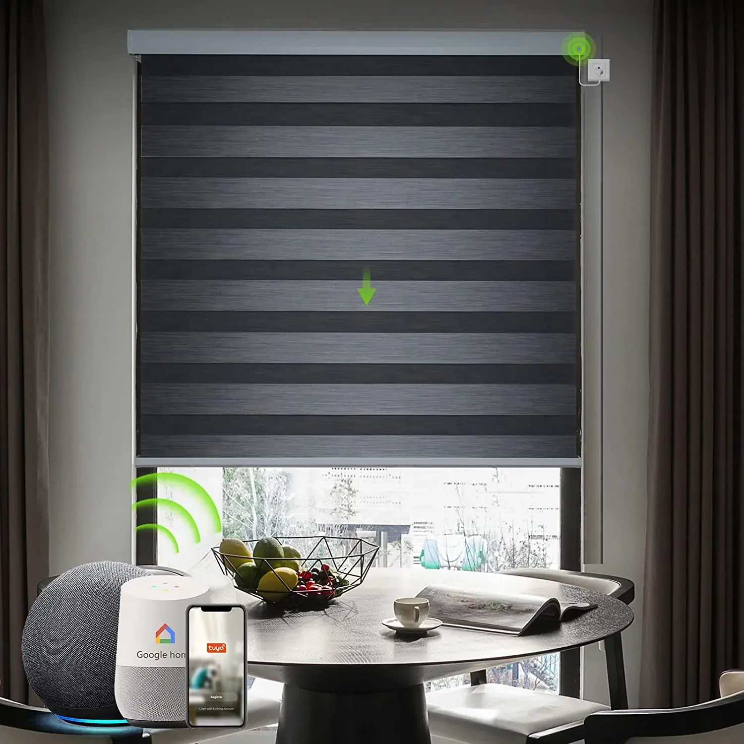 Nuevo tratamiento de ventana de estilo Natural motorizado Wifi Blackout Zebra Shade Control remoto Zebra Roller Blinds Cortina